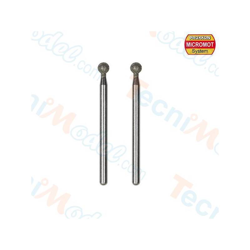 2 Embouts de meulage diamantés sphériques Ø4,4mm avec axe Ø2,35mm - PROXXON 28226