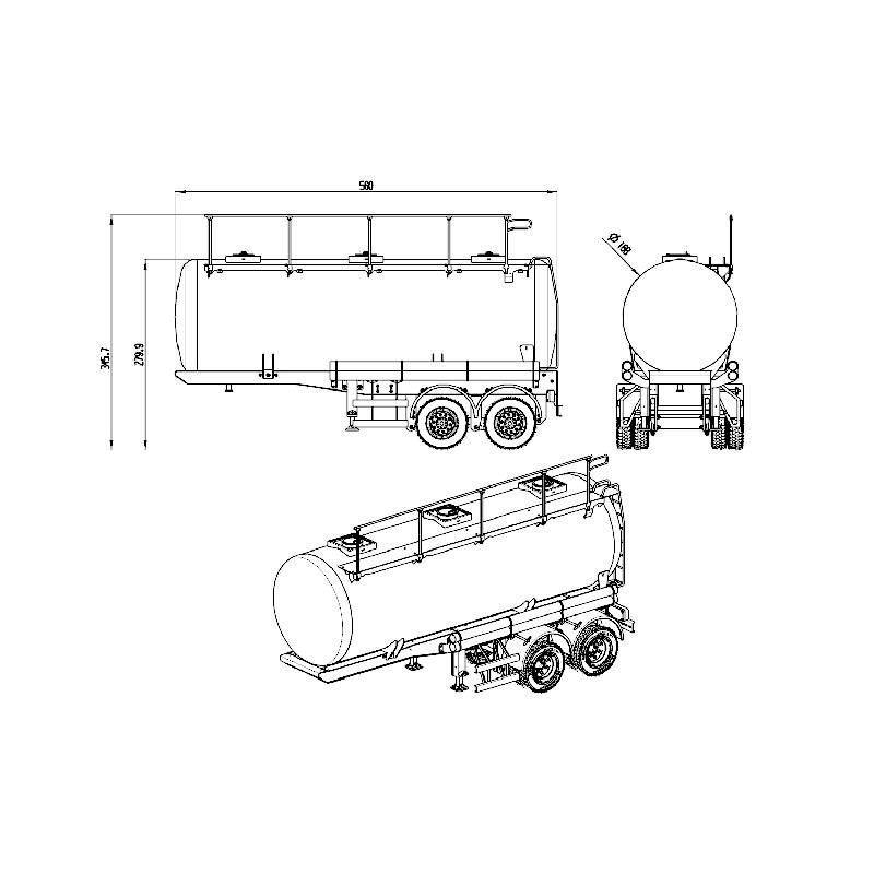 Semi-remorque citerne 20 pieds à 2 essieux en inox 1/14 - Lesu LS-A0010-B