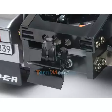 Camion RC Tamiya Scania 770 S V8 8x4/4 1/14 peint en Gun Metal avec lumières et sons et radio 14 voies LCD (Pack complet)