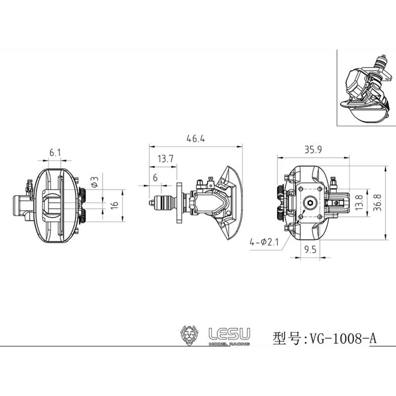 Attelage de remorque articulé 1/14 pilotable par radiocommande - Lesu VG-1008-A