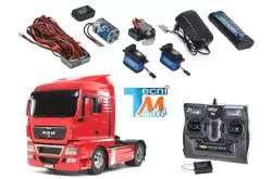 Camion Tamiya MAN TGX 4x2 Rouge Mica 56332 + Truck-Set Carson