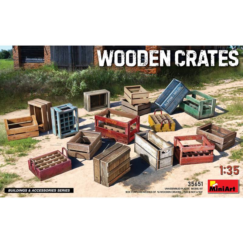 Lot de 16 caisses en bois de taille moyenne 1/35