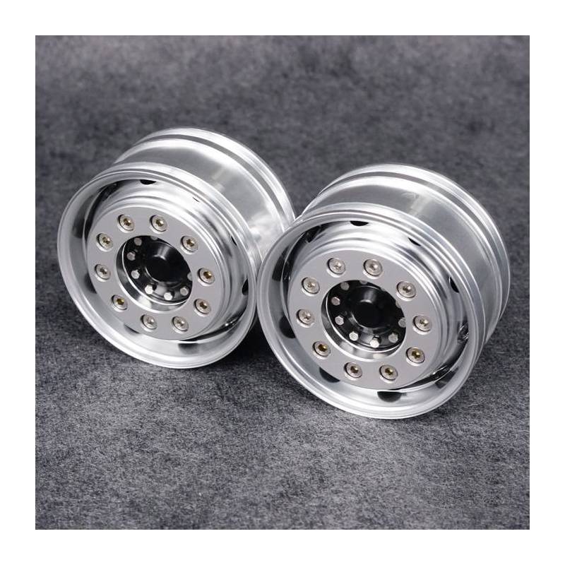Pair of black LESU wide front aluminum wheels for axles with hexagons