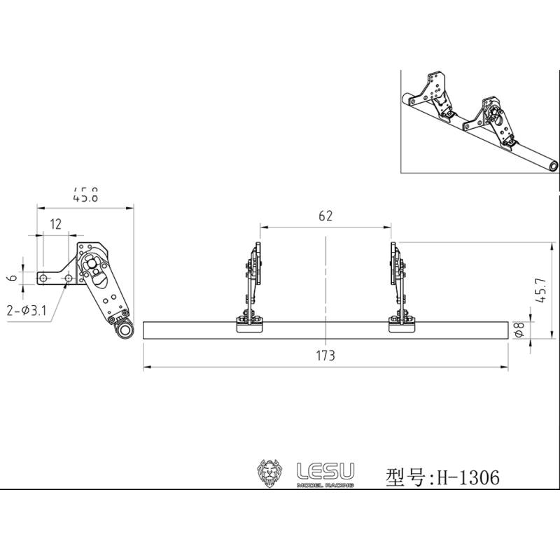 Rear underrun bar for RC rigid truck 1/14 - Lesu H-1306