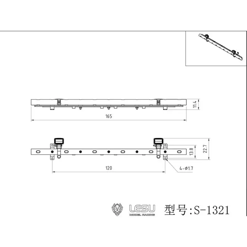 Barre de leds avec veilleuses et 2 projecteurs pour dos de cabine de camion RC 1/14 - LESU S-1321
