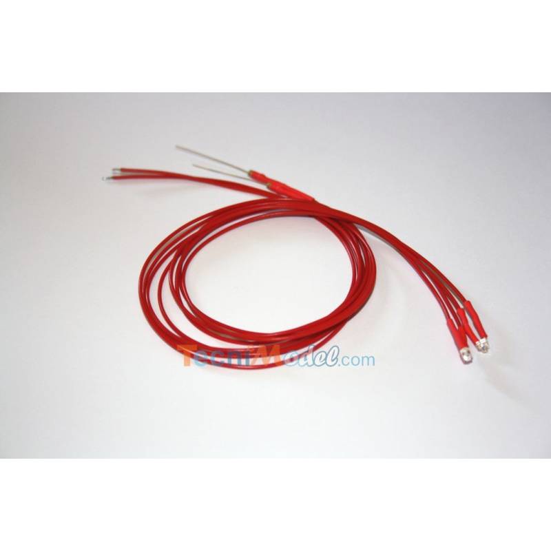 2 Leds cablées 1.8mm rouge luminosité moyenne 6v 7.2v  fil de 50 cm