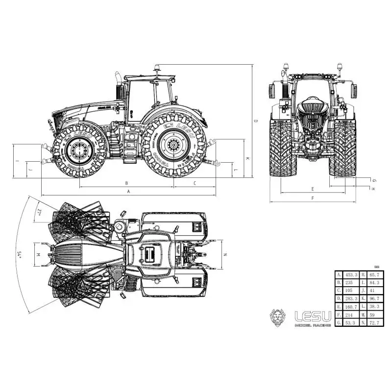 Tracteur agricole RC 1/14 Fendt 1050 Vario 4x4 en kit déjà peint par LESU - Lesu RD-A0018-KIT-SP