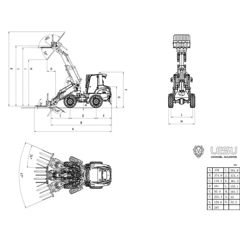 Compact wheel loader with telescopic arm RC Aoue AT1050 1/14 LESU in kit - LESU RD-A0015-KIT