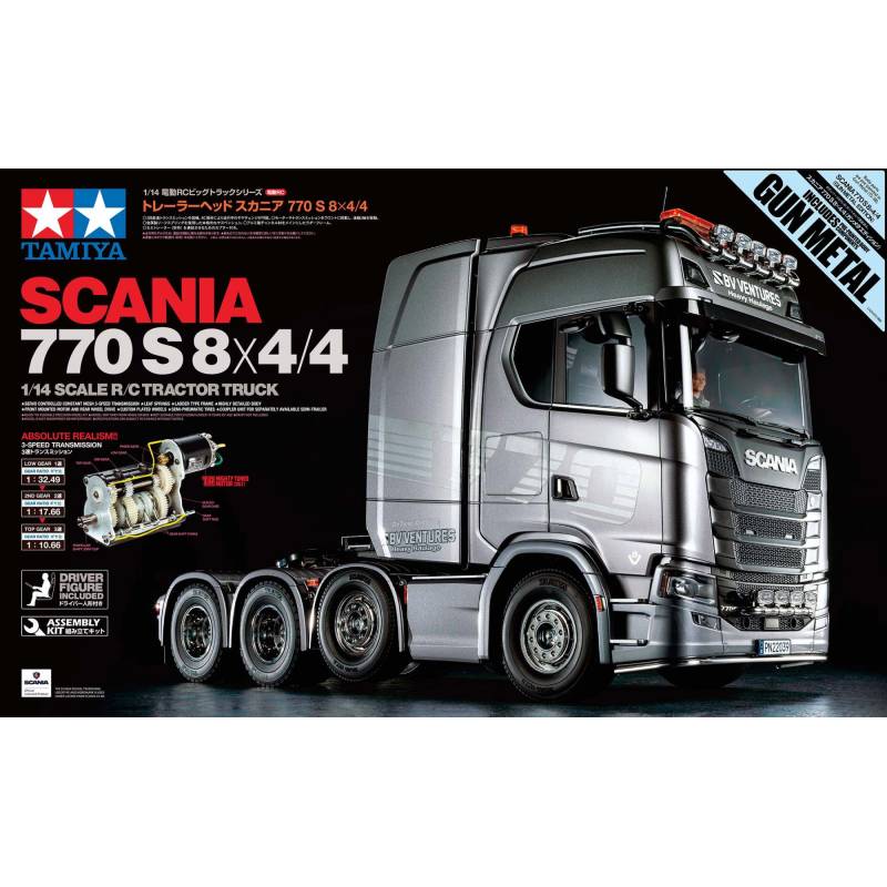 Camion RC Tamiya Scania 770 S V8 Tracteur Lourd 8x4/4 1/14 en kit série limitée peinte en gris "Gun Métal" 56376