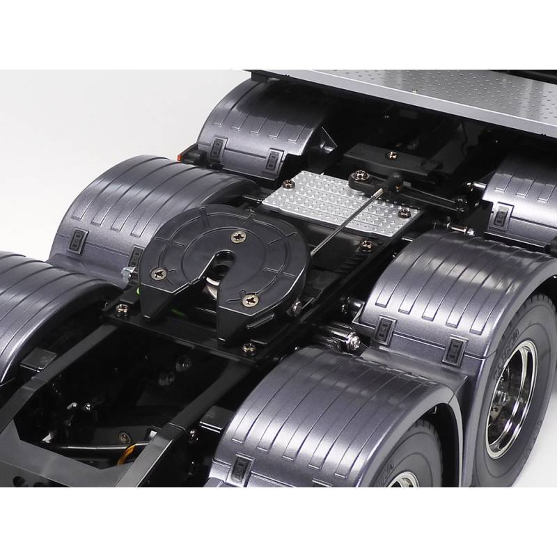 Camion Tamiya Scania 770 S V8 8x4/4 1/14 peint en Gun Metal avec lumières et sons (Pack complet)