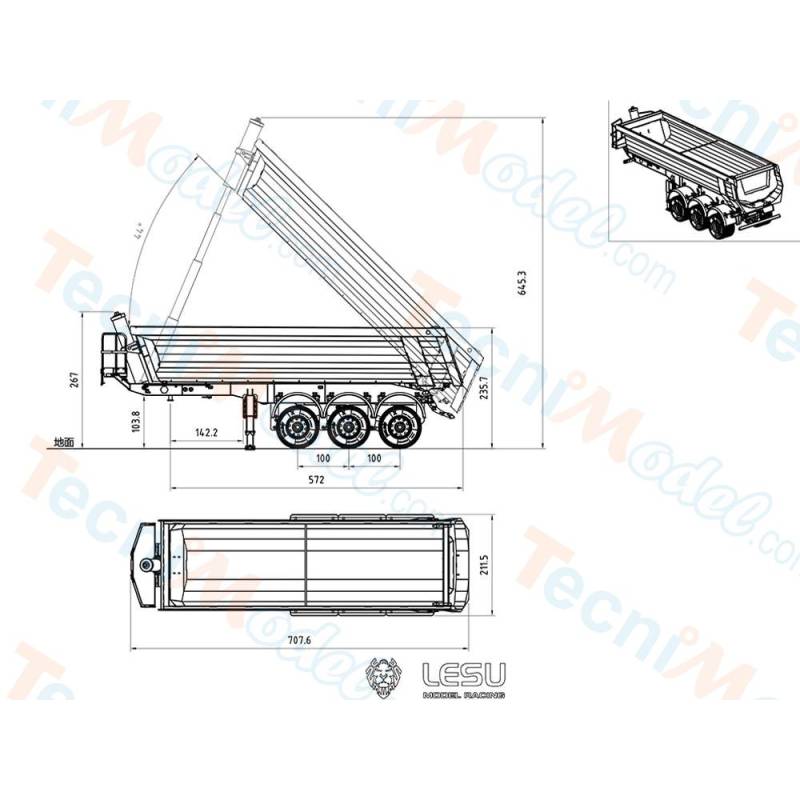LESU 3-axle wide wheel tipper semi-trailer with hydraulic lift 1/14 - LESU LS-A0069