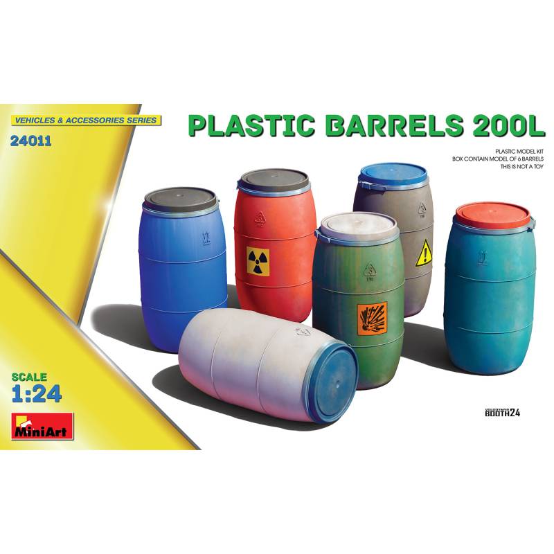 Set of 6 plastic drums 200 L scale 1/24 - MiniArt 24011