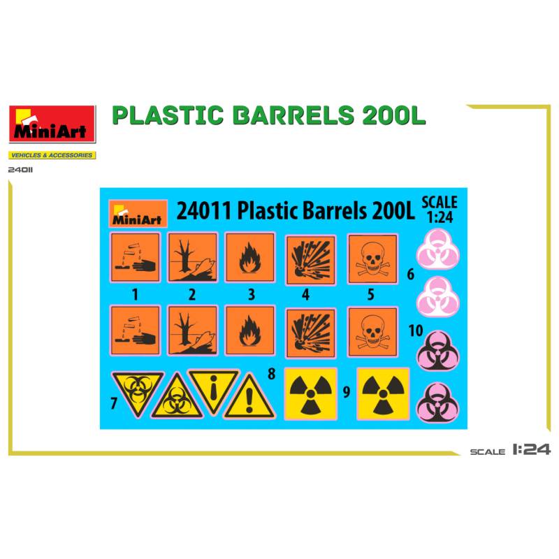 Lot de 6 Fûts en plastique 200 L à l'échelle 1/24 - MiniArt 24011