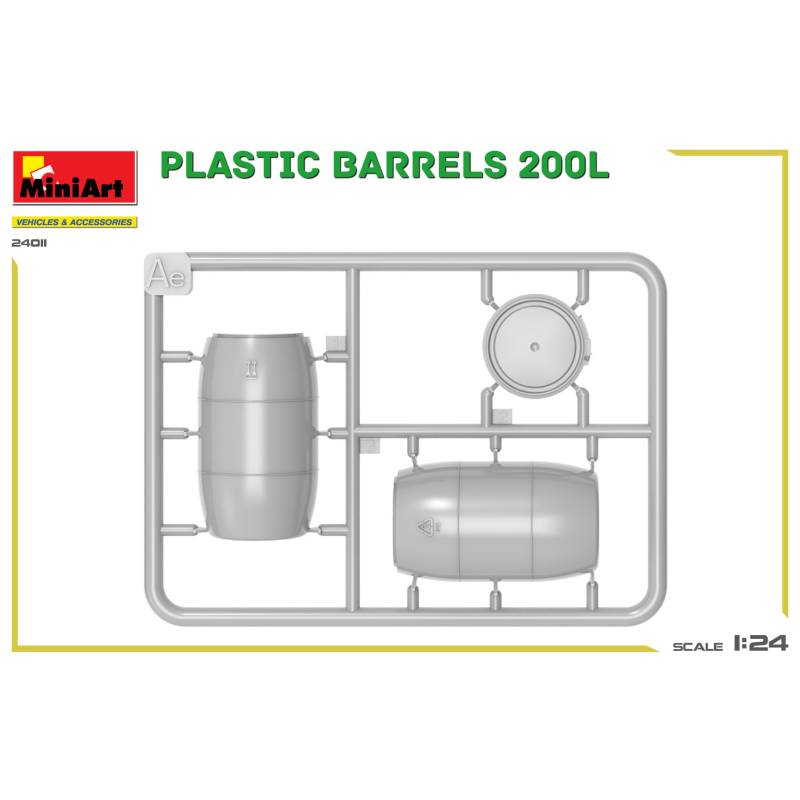 Set of 6 plastic drums 200 L scale 1/24 - MiniArt 24011