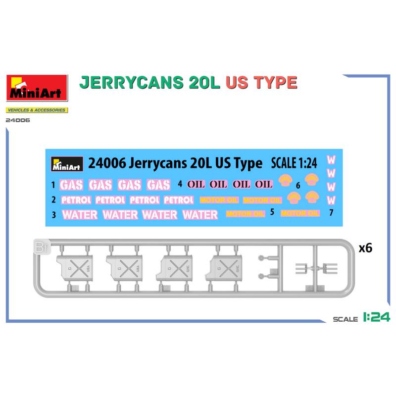 Lot de 12 Jerrycans type US 20 L à l'échelle 1/24 - MINIART 24006