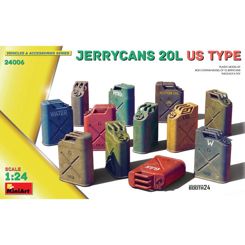 Set of 12 JERRYCANS 20L US TYPE on 1/24 scale - MINIART 24006