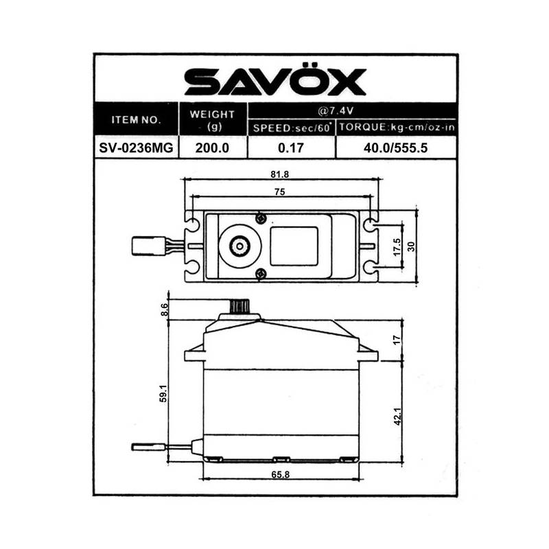 Servo Savöx SV-0236MG PLUS 40Kg.cm/7,4V - SAVÖX SV-0236MG PLUS