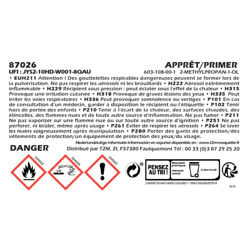 Bombe d'apprêt gris de 100ml pour plastique et métal Tamiya 87026