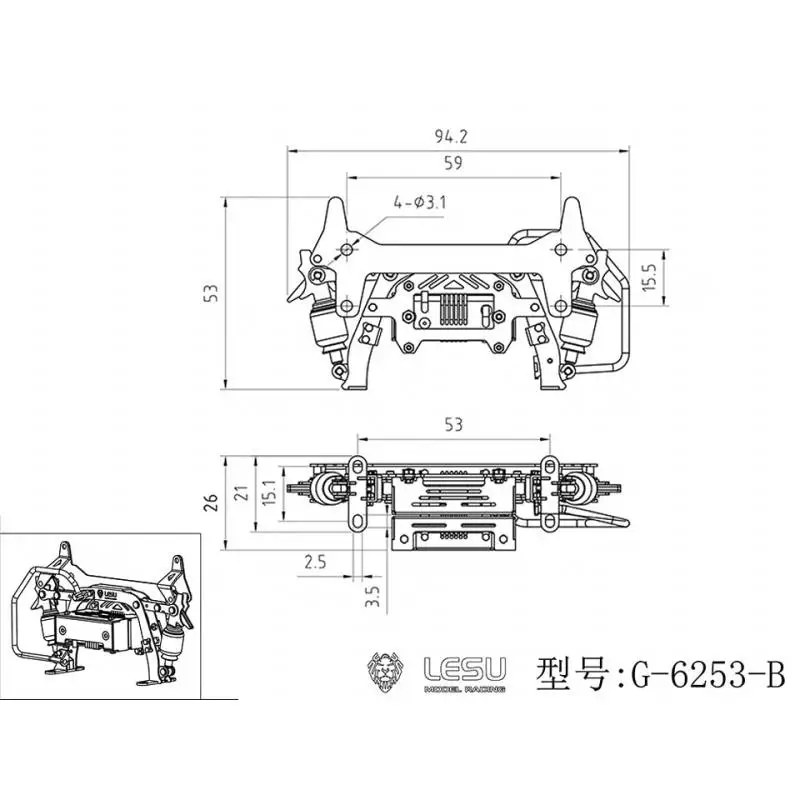 Verrou de cabine avec main courante et connecteur électrique pour Scania 770 S Tamiya 1/14 - LESU G-6253-B