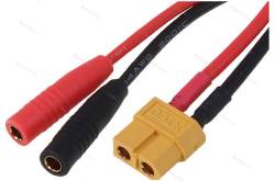 Cordon adaptateur XT60 femelle et Ø4mm "banane" femelle - Robbe 46183