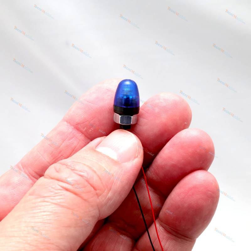 Gyrophare bleu Ø12mm cabochon arrondi base filetée - Pistenking RX12-BG