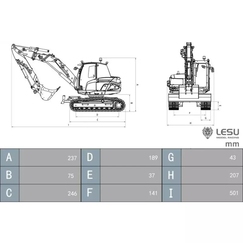 Excavatrice hydraulique RC compacte Aoue MC15 1/14 LESU - LESU BA-B0042-KIT