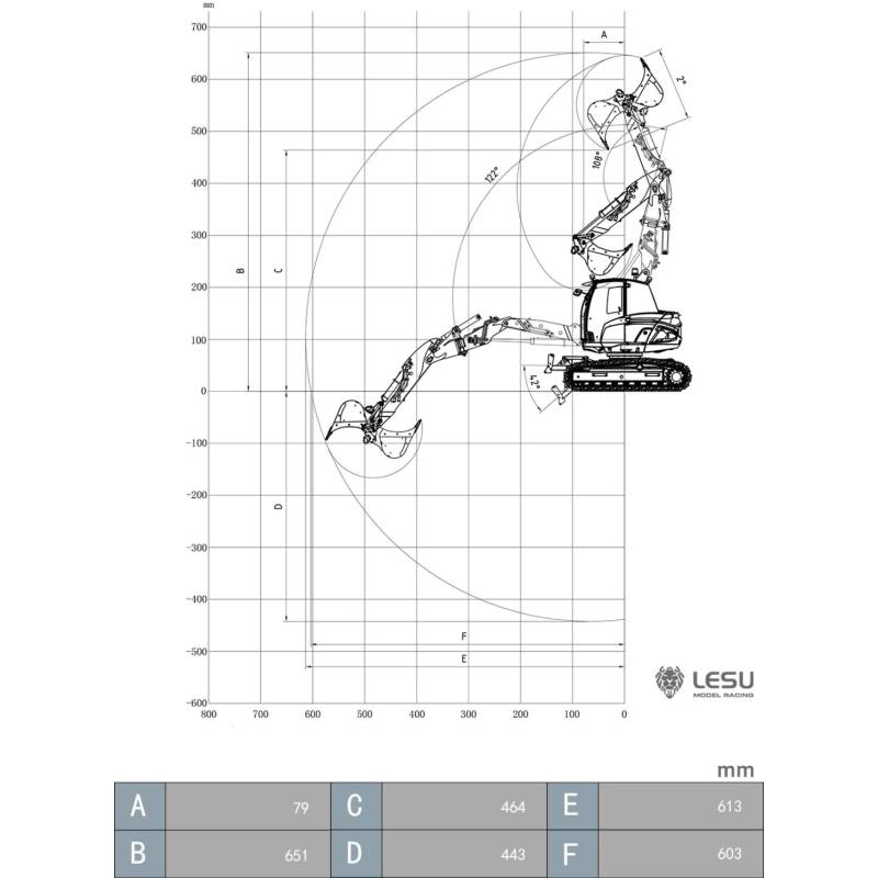Compact RC hydraulic excavator Aoue MC15 1/14 LESU - LESU BA-B0042-KIT