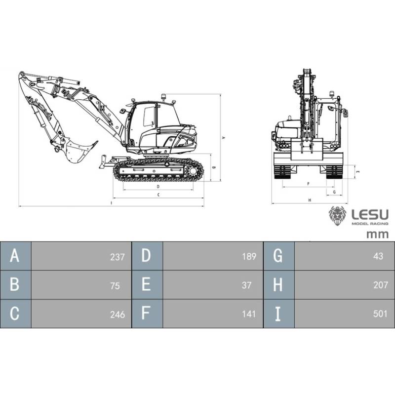 Compact RC hydraulic excavator Aoue MC15 1/14 LESU (spray painted version) - LESU BA-B0042-KIT-S