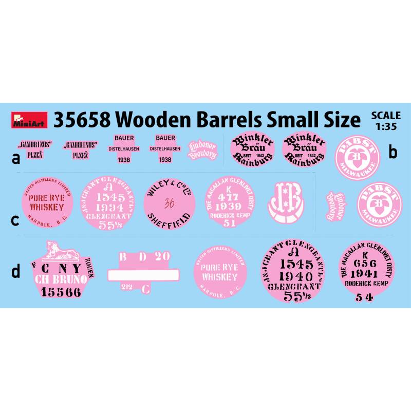 Set of 20 small wooden barrels, scale 1/35
