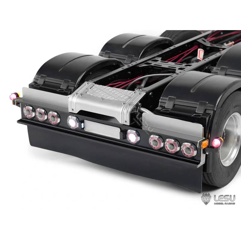 Rear bumper with round lights and side marker lights for European 6x4 1/14 RC truck - Lesu S-1320
