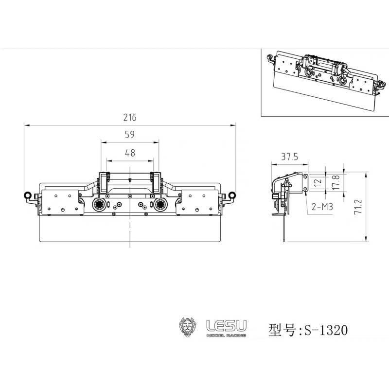 Pare-chocs arrière avec feux ronds et feux de gabarit pour camion RC européen 6x4 1/14 - LESU S-1320