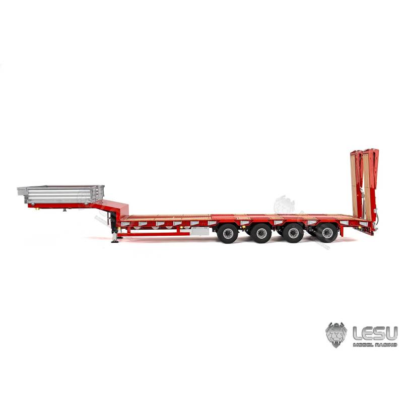 LESU 1/14 RED 4-axle low loader semi-trailer with hydraulic ramps and steering axles for RC truck - LESU LS-A0054-KIT-S