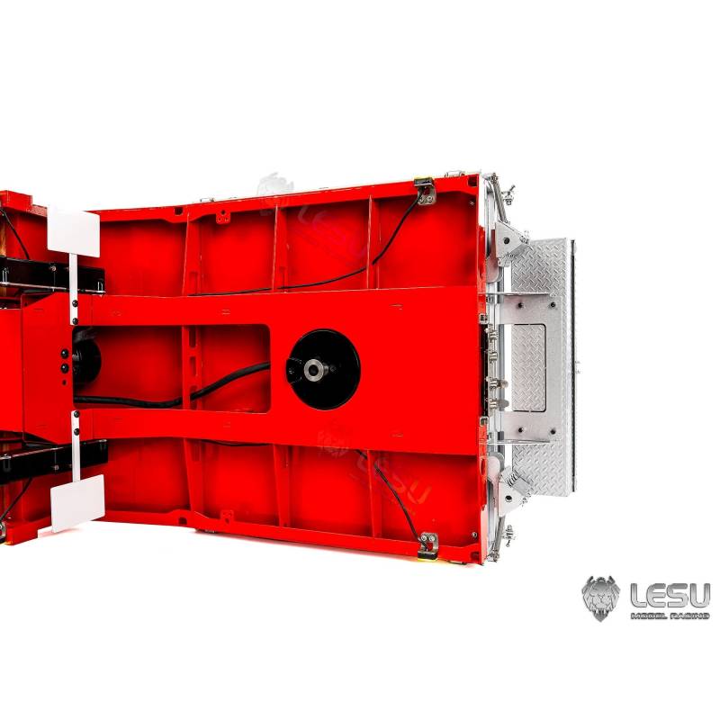 Semi-remorque porte-engin ROUGE à 5 essieux directionnels et rampes hydrauliques LESU pour camion RC 1/14 - LESU LS-A0055-KIT-S