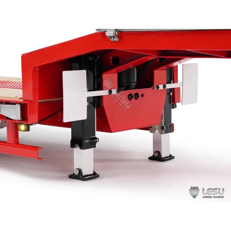 LESU 1/14 RED 5-axle low loader semi-trailer with hydraulic ramps and steering axles for RC truck - LESU LS-A0055-KIT-S