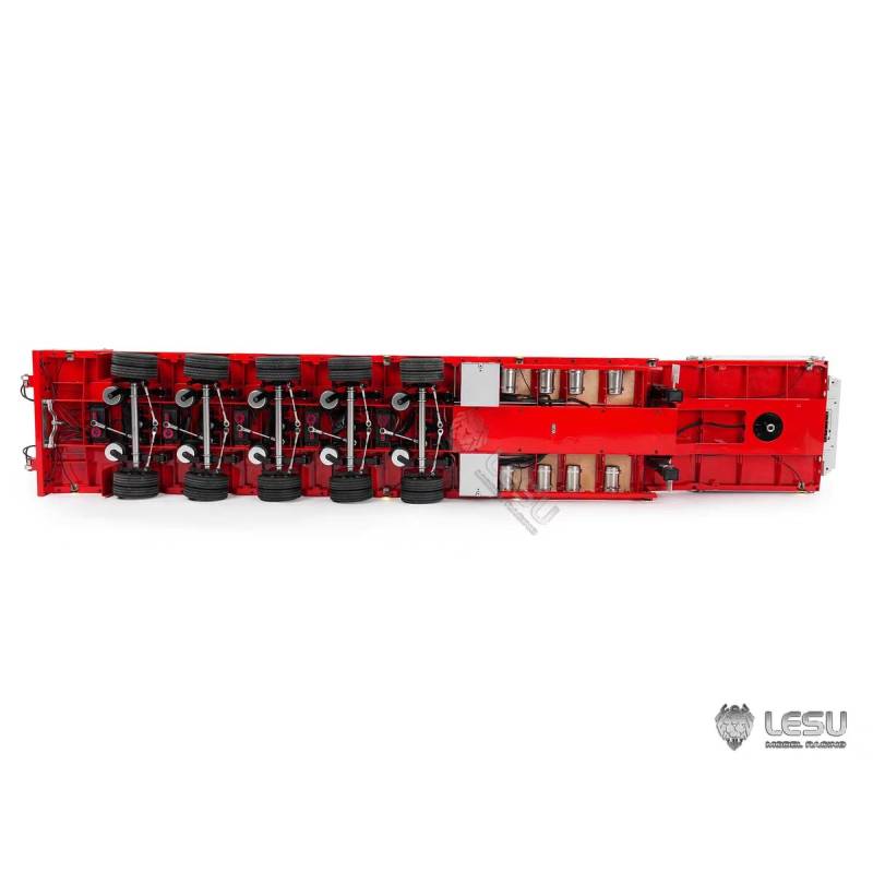 LESU 1/14 RED 5-axle low loader semi-trailer with hydraulic ramps and steering axles for RC truck - LESU LS-A0055-KIT-S