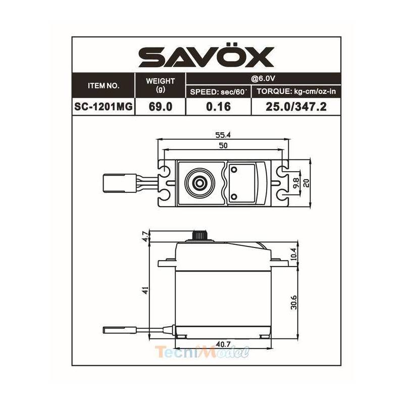 Servo Savöx Standard DIGITAL 25kg/6V - 0,16s - SAVÖX SC-1201MG+
