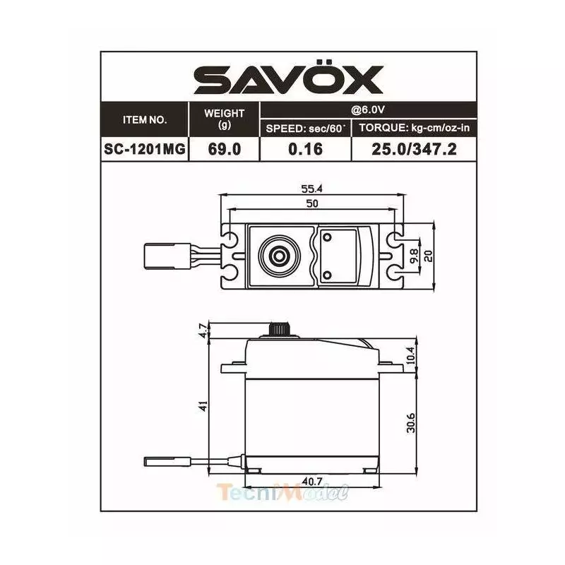 Servo Savöx Standard DIGITAL 25kg/6V - 0,16s - SAVÖX SC-1201MG+
