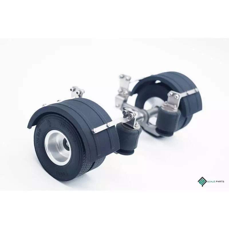 Essieu de remorque surbaissée 1/14 complet avec roues jumelées et garde-boues - SCALE-PARTS SP-03-04-048