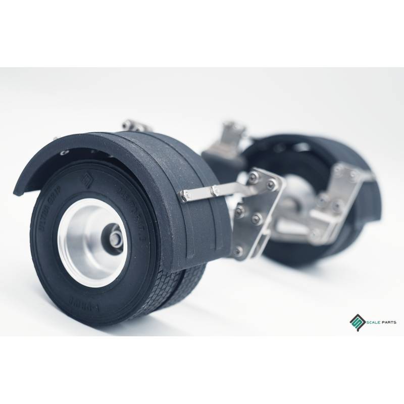 Essieu de remorque surbaissée 1/14 complet avec roues jumelées et garde-boues - SCALE-PARTS SP-03-04-048