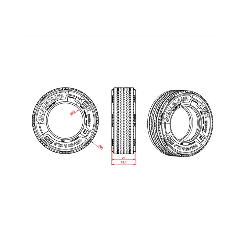 Paire de pneus larges à profil routier avec lèvre anti-éclaboussure 1/14 - Thicon Models 50546