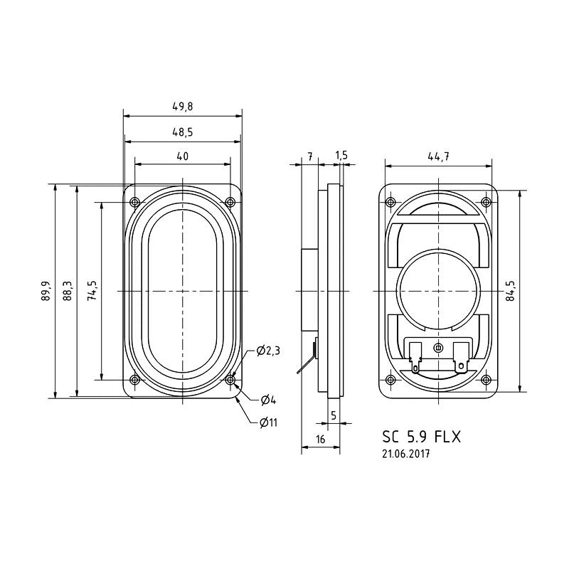 Haut-parleur miniature 8 Ohms 5W rectangulaire 90x50x16mm - Visaton 8053 Servonaut Laut90