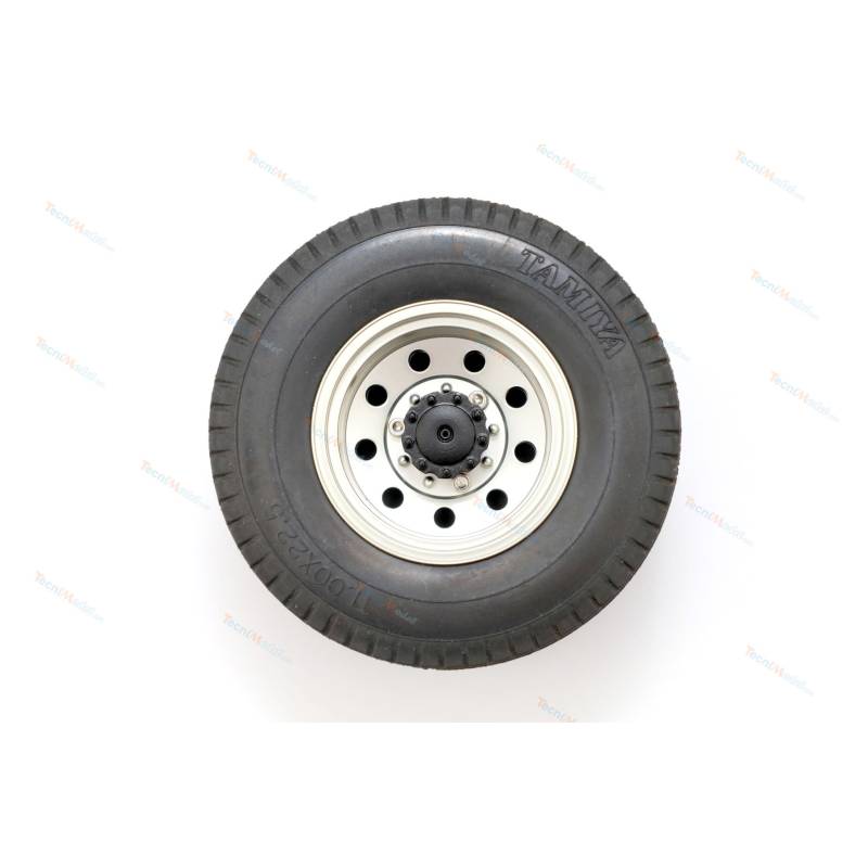 Paire de moyeux cache écrou pour les jantes arrière jumelées des camions RC Tamiya 1/14