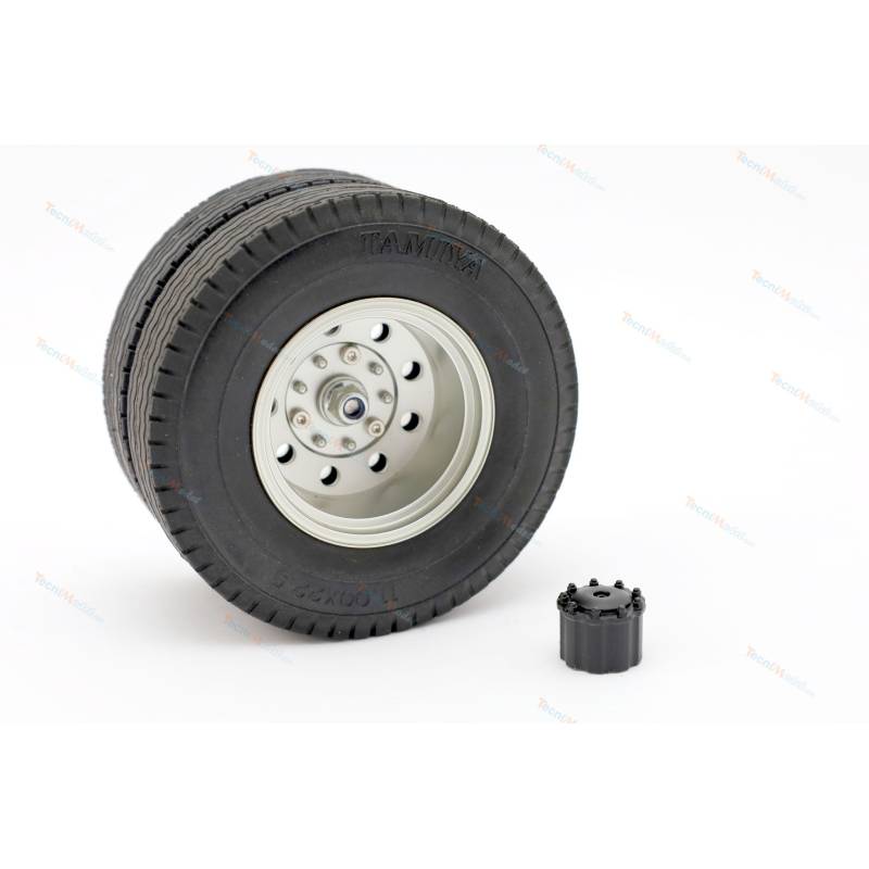 Paire de moyeux cache écrou pour les jantes arrière jumelées des camions RC Tamiya 1/14