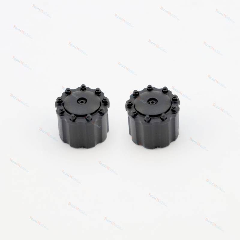 Pair of nut-cover hubs for twin rear wheels on Tamiya 1/14 RC trucks