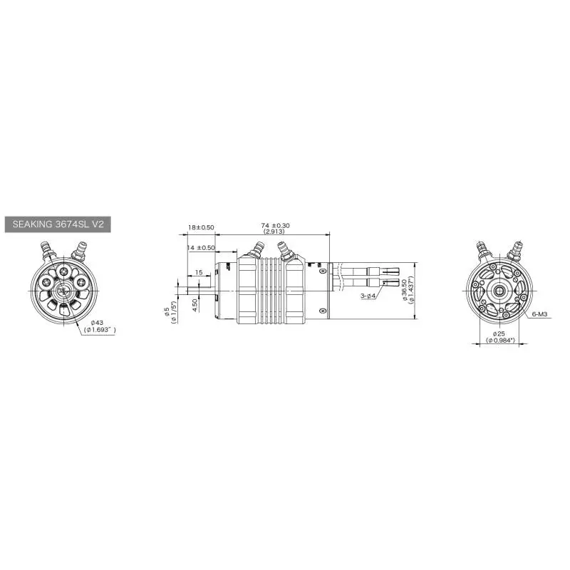 Moteur HobbyWing Seaking 3674SL 1900KV Black Motor V2 - HobbyWing 30419008