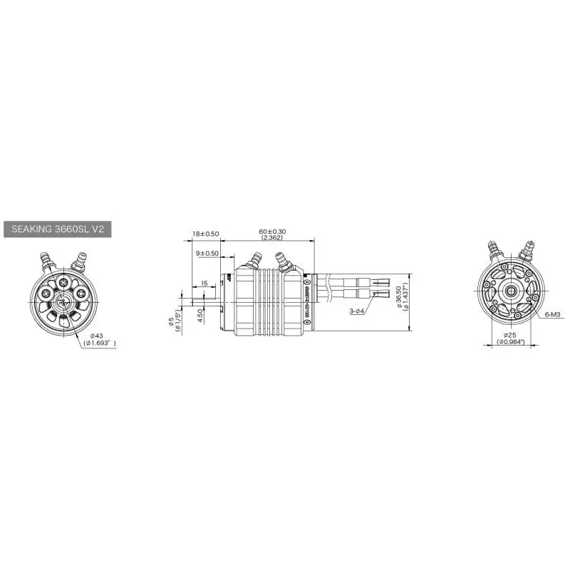 Moteur HobbyWing Seaking 3660SL 3400KV Black Motor V2 - HobbyWing 30419006