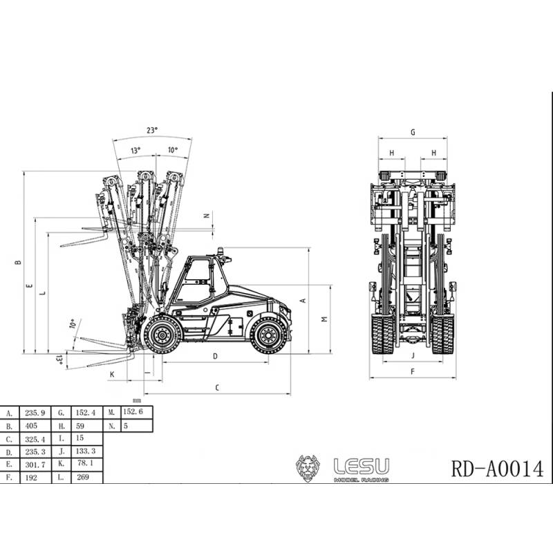 Linde HT160D 1/14 heavy-duty hydraulic forklift by Lesu - Lesu Aoue-LD160S RD-A0014-KIT