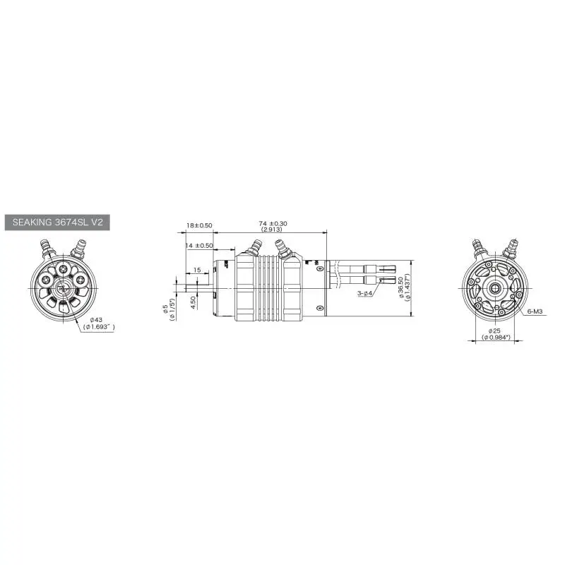 Moteur HobbyWing Seaking 3674SL 1900KV Black Motor V2 - HobbyWing 30419008