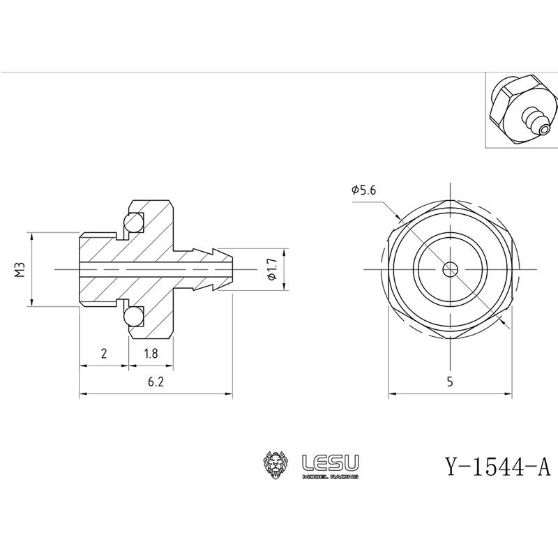 Raccord hydraulique droit M3 pour durite Ø1/Ø2mm - LESU Y-1544-A