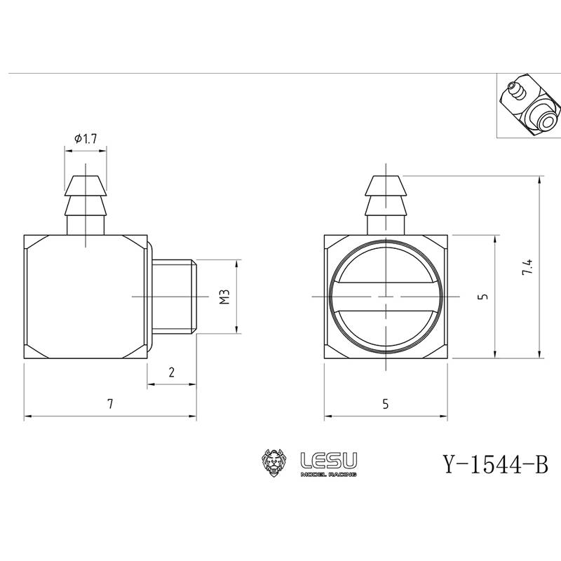 Raccord hydraulique coudé M3 pour durite Ø1/2mm - LESU Y-1544-B